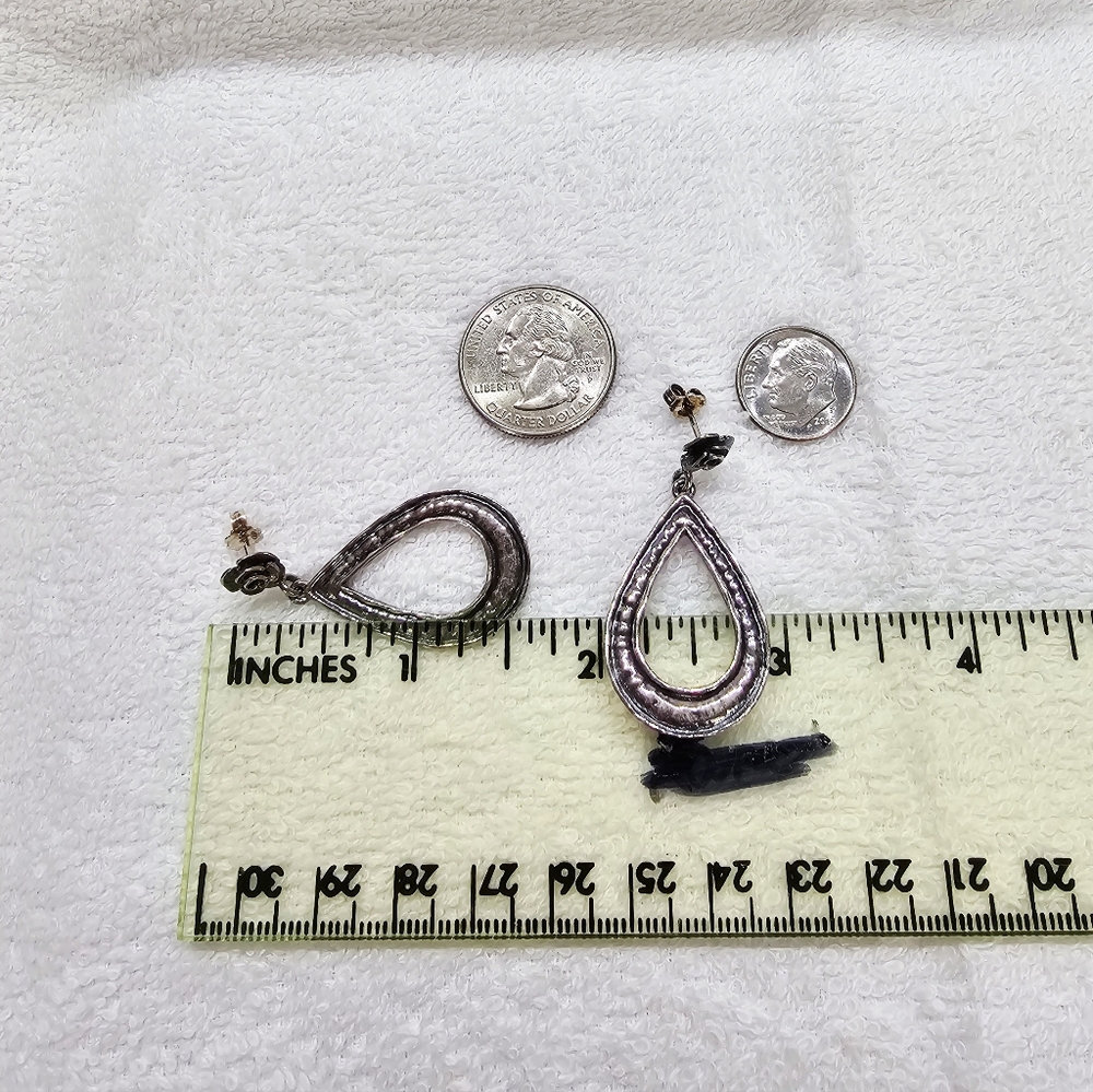 Or Paz PZ ISRAEL 925 Oxidized Hammered Silver Rose Flower Teardrop Post Earrings - Picture 8 of 9